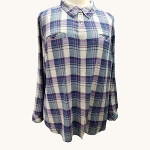 Relativity Plaid Shirt Womens SZ 3X NWT Long Sleeve Button Down Top Lightweight